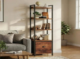 5 Tier Bookshelf 55"x15" Bookcase with Fabric Drawer Open Storage Shelves Free Standing Wooden 18357070