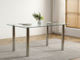 4-seat simple rectangular cylindrical leg table tempered glass stainless steel 30544522