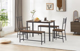 ZNTS Dining Table Set, Barstool Dining Table with 2 Benches 2 Back Chairs, Industrial Dining Table for W1668P152537