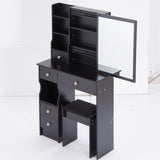 Small Size Left Drawer Desktop Vanity Table Cushioned Stool, Extra Large Sliding Mirror, Multi W936P226017