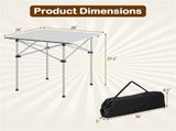 Silver 28" Foldable Camping Table with Aluminum Top, 150 lbs Capacity Portable Picnic Table with 59291166
