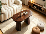 Walnut-colored Round Wooden Coffee Table, Flexible and Extendable,Space-saving,Fashionable Oval W3590P491826