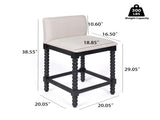 Farmhouse Coastal BarStools Set of 2, Rubberwood Bobbin Legs, Linen-Like Upholstered Bar Stool with W5599P574877