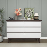 Wide size Drawer Storage Cabinet, 6-drawer Chest of Drawers for Bedroom Living Room, White & Walnut W409134197