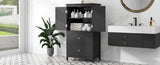 ZNTS Bathroom Storage Cabinet, Cabinet with Two Doors and Drawers, Adjustable Shelf, MDF Board, Black N725P188460B