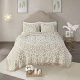 Tufted Cotton Chenille Medallion Fringe Coverlet Mini Set Taupe Full/Queen B03597574