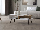 White and Natural Oak Coffee Table with Open Storage and Conical Legs B062P290220