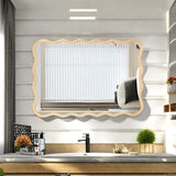 Solid Wood Wavy Rectangle Mirror-Natural-Wood 40" x 28" Modern Mirror Wall Decor for Bathroom, W1445P189612