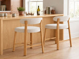 Counter Height Bar Stools Set of 2, 25.8 Inch Seat Height, White Cotton-Linen Upholstery, 3 Inch W2920P532241