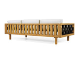 Three-Seater Outdoor Daybed - Acacia Wood Teak Finish Frame with Light Grey Cushions & Black Flat N770P373436L