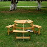 ZNTS Outdoor 6 Person Picnic Table, 6 person Round Picnic Table with 3 Built-in Benches, Umbrella Hole, W2275P149762