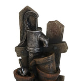7.7x3.9x13.6" Brown and Gray Water Fountain with Antique Water Pump Design and LED Light W2078138943