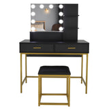 ZNTS Large Vanity Set with 10 LED Bulbs, Makeup Table with Cushioned Stool, 3 Storage Shelves 2 Drawers, 57821782