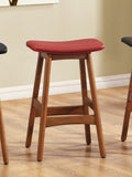 Solid Wood Walnut Finish Counter Height Stools Set of 2 Red Faux Leather Seat Mid-Century Modern B011P172708