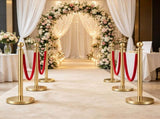 8Pcs Gold Stanchions & Red Velvet Ropes Set, Stainless Steel Posts with Hollow Base, Crowd Control 86314001