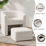 Accent chair white sofa chair one set, modern living room side chair, single sofa chair, footstool W1727P240730