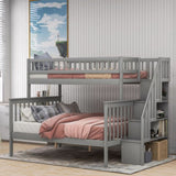 Twin over Full Stairway Bunk Bed with Storage, Gray 08886606
