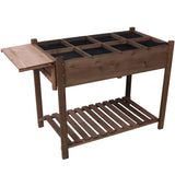 8 Pockets Horticulture Raised Garden Bed Elevated Wood Planter Box Stand with Foldable Side Table 70801971