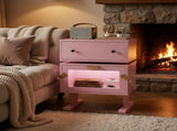 20.7" Wide Pink Robot LED Nightstand with 360&deg Rotating Drawer - Modern End Table 98587813