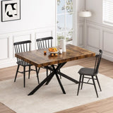 55.11" -70.86"Retro Rectangular Stretch Dining Table, Antique Wood Top And Black Relief Plate, Black W757P147831