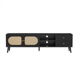 70" TV Stand for TVs up to 80 Inches, Mid Century Modern Entertainment Center with Rattan Doors, 2 N710P295759B