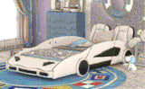 Twin Size Race Car-Shaped Platform Bed with Wheels, White WF297945AAK