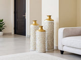 Floor metal vase modern style decoration droplet shaped white metal vase 3-piece set gorgeous W2796P321401