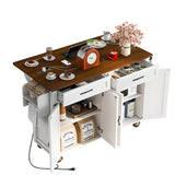 K&K 53.5''Farmhouse Kitchen Island with Power Outlet, Kitchen Storage Island with Drop Leaf, Spice N707P170348W