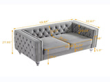 Gray, Two-seater Sofa, Velvet Crystal Buckle Upholstery Sofa, Crystal Feet, Removable Cushion, Two 91398134