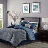 7 Piece Jaquard Comforter Set Navy King B03596959