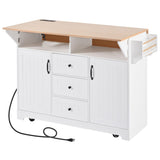 K&K 55.7'' Large Kitchen Island with 2 Drop Leaf,, Rolling Kitchen Cart on 5 Wheels with Power N707P186617W