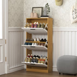 Shoe Storage Cabinet with 3 White Panel Flip Drawers, Freestanding Organizer for Entryway, Narrow W409P194946
