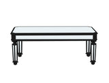 Silver Mirrored Coffee Table, Black Vintage Carved Wooden, Rectangle Glass Tea Table with Mirrored W1445P299191