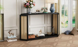 TREXM Unique Arrow-Shaped Design Console Table with Open Shelf and Rattan Side for Living Room and N715P228111B