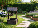 Rustic Outdoor Wooden Wishing Well Fountain with Adjustable Water Flow Rate, Waterfall Style Garden 89602954