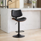 Walnut Bentwood Bar Stools Mid Century Modern Adjustable Counter Height Black Leather Upholstered W1143P173514