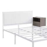 Full size Metal Platform Bed with Two-Tier Storage Shelves, Wooden Storage Cabinet, White N737P199334K