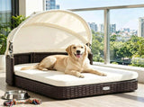 Hand-Woven PE Rattan Dog Bed with Adjustable Canopy, Elevated Outdoor Pet Daybed with Washable Plush 33241988