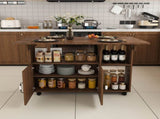 Multi-Functional Folding Table with Storage Shelves and Wheels, 47 Inch Foldable Dining Table for W2700P437587