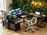 L-Shaped Corner Desk with Charging Station, Reversible Monitor Stand & Foldable Fabric Drawers, 80220481