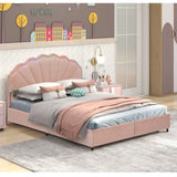 Full Size Upholstered Smart LED Bed Frame with 2 Storage Drawers and Chic Double Petal Headboard , W3004P230608