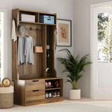 Hall Tree with 6 Hooks,Coat Hanger, Entryway Bench, Storage Bench,for Entrance, Hallwa,brown W1321P190219