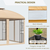 ZNTS 10' x 10' Patio Gazebo with Corner Shelves, Double Roof Outdoor Gazebo Canopy Shelter with Removable W2225142540