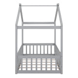Twin Size Wood Bed House Bed Frame with Fence, for Kids, Teens, Girls, Boys, Gray WF302176AAE