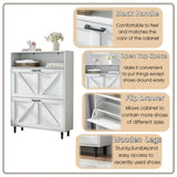 Farmhouse Shoe Storage Cabinet with Barn Door Design, Shoe Organizer with 2 Flip Drawers, GL-W2557P181707
