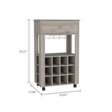 Memphis Bar Cart, Twelve Built-in Wine Rack, Four Legs, One Open Shelf -Light Gray B20092097
