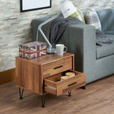 2 Drawers Nightstand with Metal Legs, Walnut B016P253802