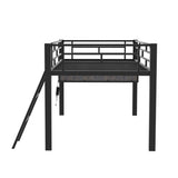Gaming mid loft bed with desk, LED, Twin, Black 90531759