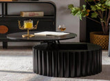 Round Coffee Table With Lift Handcrafted Relief Sturdy Pedestal Wooden Tea Table for Living Room no W3081P360271