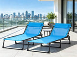 Sky Blue Set of 2 Folding Chaise Lounge Chairs Sun Tanning Chairs for Beach Camping Outdoor 76595403